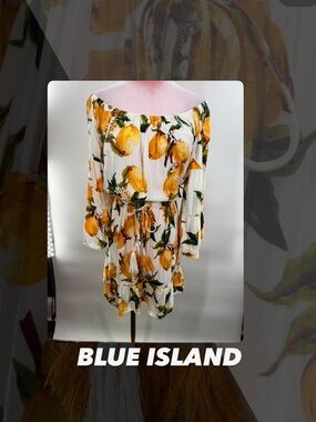 EUC Blue Island Lemon Print Dress
